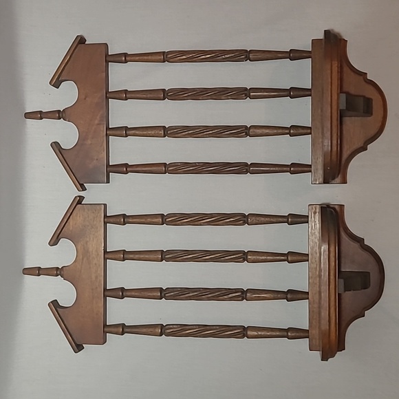 Pair Of Vintage Walnut Spindle Federal Style Wall Mount Shelves
